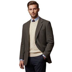 Napoli 44R Men’s 100% Wool Sport Coat Blazer - Textured Gray / Brown Mix
